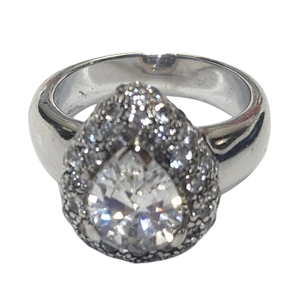 UTC DQ CZ Sterling Silver Pear Halo Ring 925 Thailand Size 8